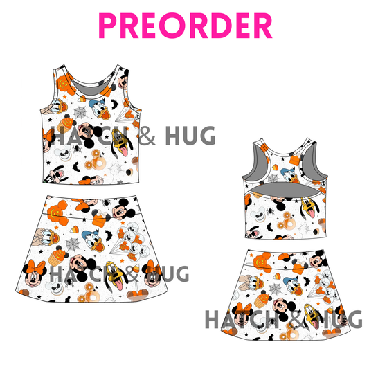 Girls Halloween “Spooky Mouse & Friends Treats” Skort Set – Fall Athletic Outfit for Baby, Toddler & Teen