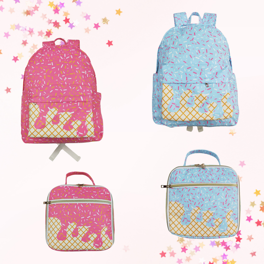Matching Kids Backpack and Lunchbox Set for Kids – Toddler, Preschool, School, Pink or Blue Sprinkles