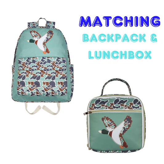 Matching Kids Backpack and Lunchbox Set for Kids – Toddler, Preschool, Embroidered Camo Duck