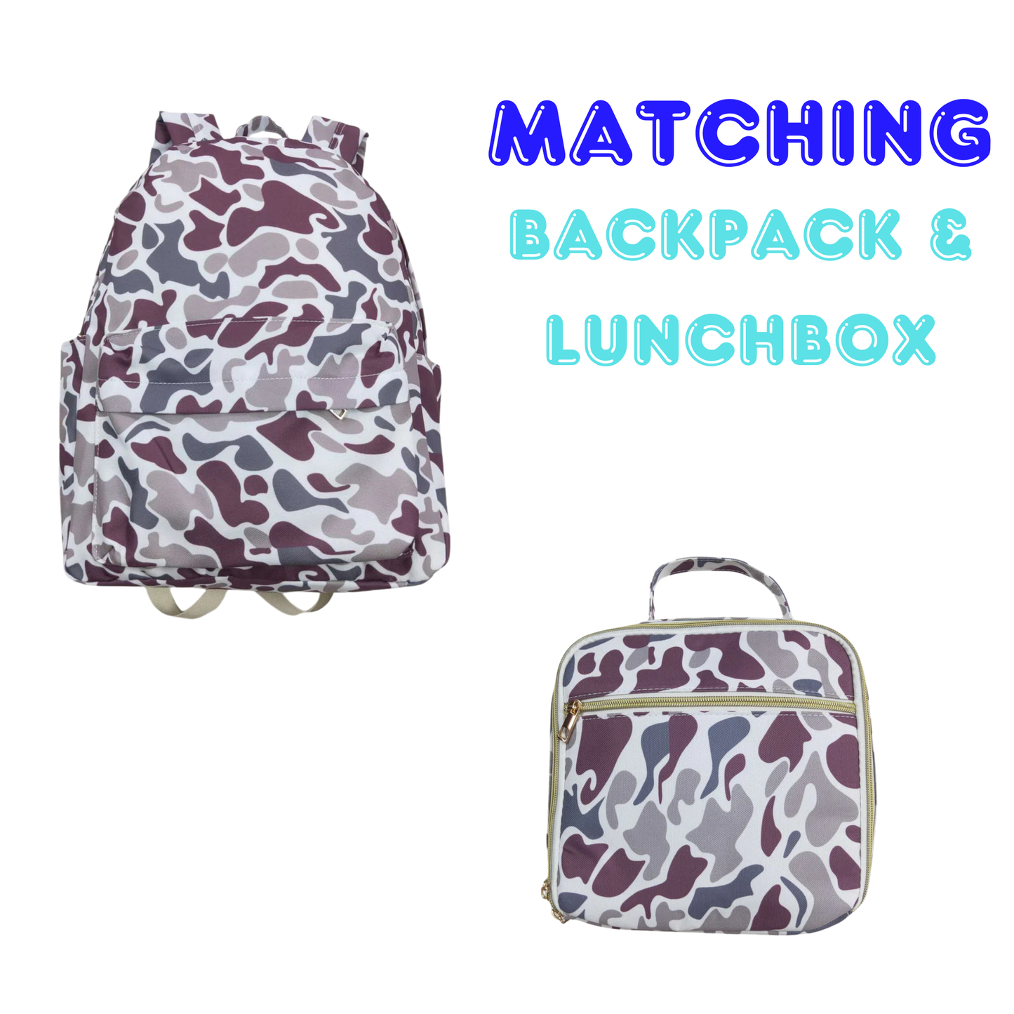Matching Kids Backpack and Lunchbox Set for Kids – Toddler, Preschool, Camouflage