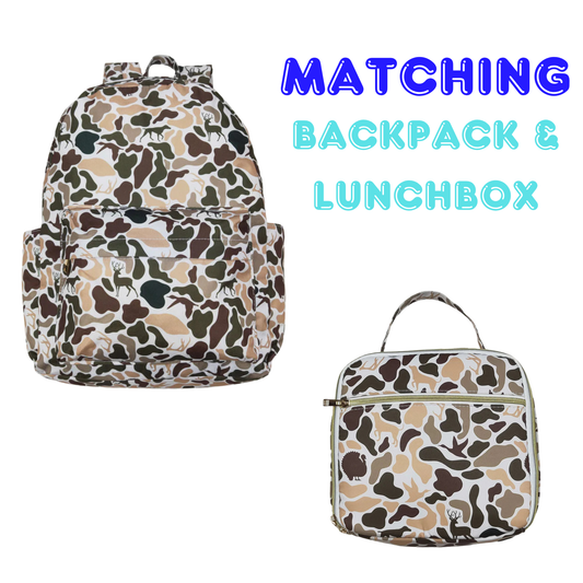 Matching Kids Backpack and Lunchbox Set for Kids – Toddler, Preschool, Camouflage Multi Animal