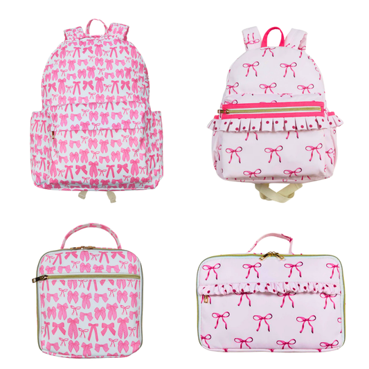 Matching Kids Backpack and Lunchbox Set for Kids – Toddler, Preschool, School, Pink Coquette Bows