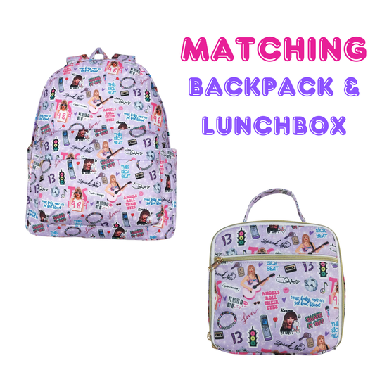 Matching Kids Backpack and Lunchbox Set for Kids – Toddler, Preschool, Singer Girl Purple