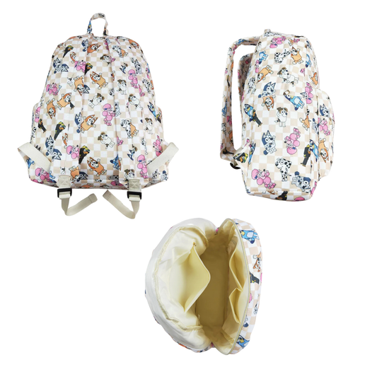 Matching Kids Backpack and Lunchbox Set for Kids – Toddler, Preschool, Tan Checkered Blue Dog Cartoon