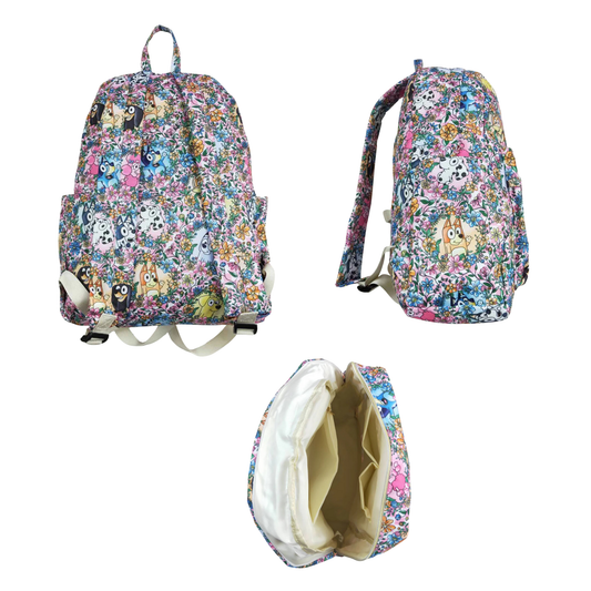 Kids Backpack for Kids – Toddler, Preschool, Floral Blue Dog Cartoon