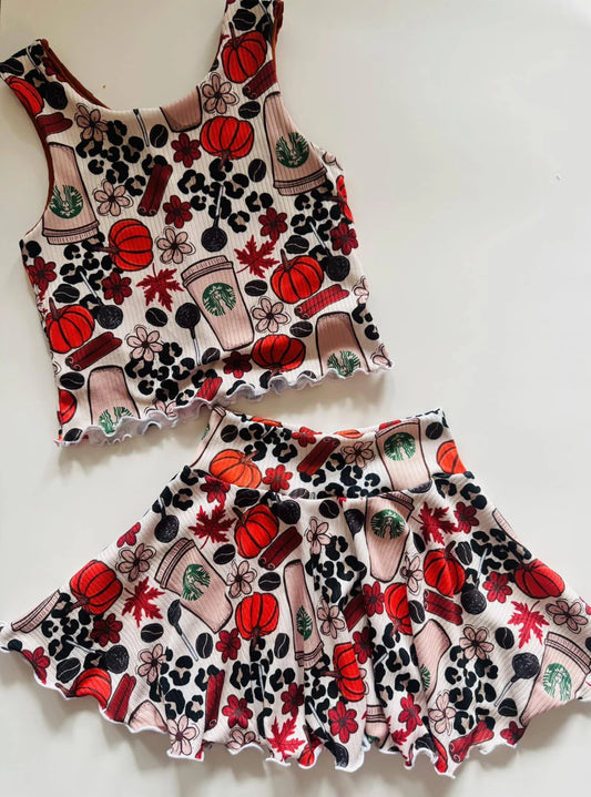 Girls Pumpkin Spice Cheetah Skort Set| Fall Athletic Outfit for Baby, Toddler & Teen