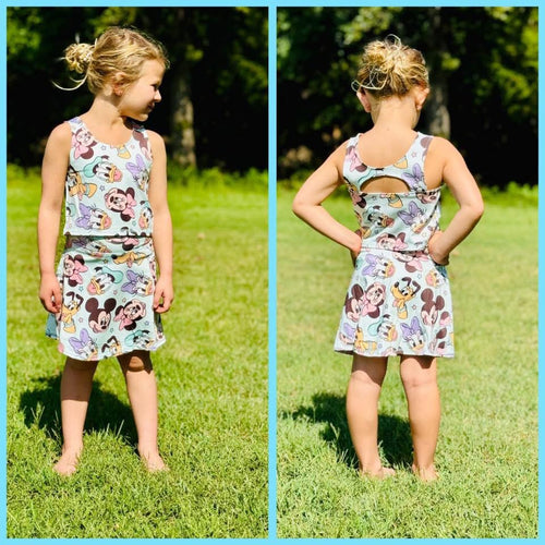 Blue coquette bows active skort set