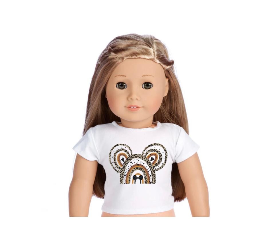 Cheetah mouse ears, 18 inch doll custom t shirt top, kids, girls, toy, clothes, 18”, clothing