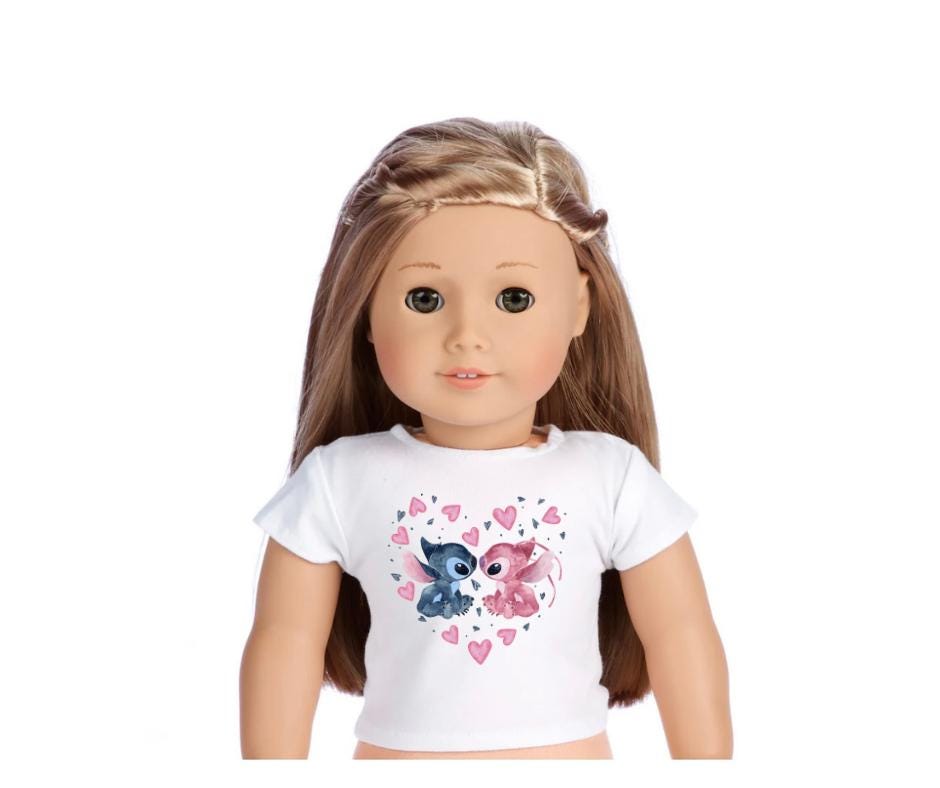 Blue pink alien love 18 inch doll custom t shirt top, matching kids shirt, kids, girls, toy, clothes, 18”, clothing