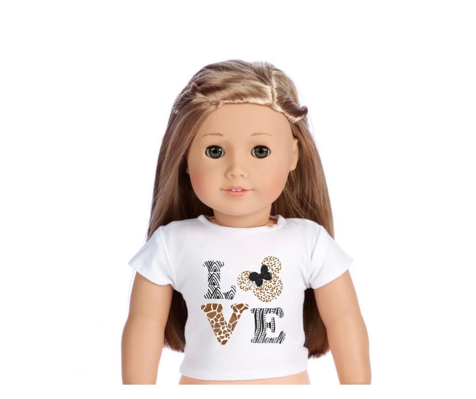 Animal safari love mouse ears, 18 inch doll custom t shirt top, matching kids tshirt, kids, girls, toy, clothes, 18”, doll clothing