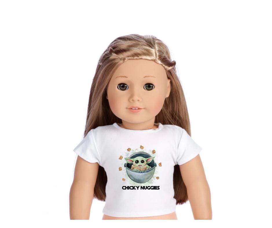Baby alien chicky nuggies, 18 inch doll custom t shirt top, matching kids tshirt ,kids, girls, clothes, 18”, doll clothing