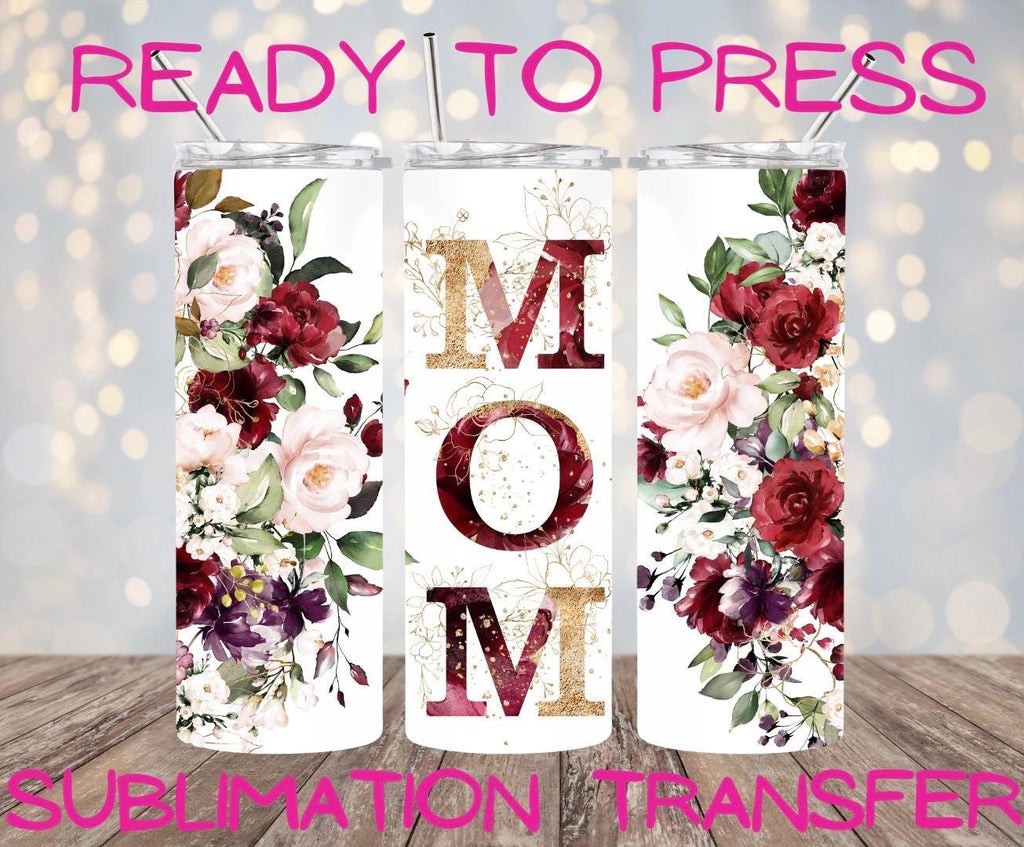 Wrap mom pink red floral rose, ready to press, sublimation transfer, tumbler, 12oz, 20oz, print out, adult, kids, men, women