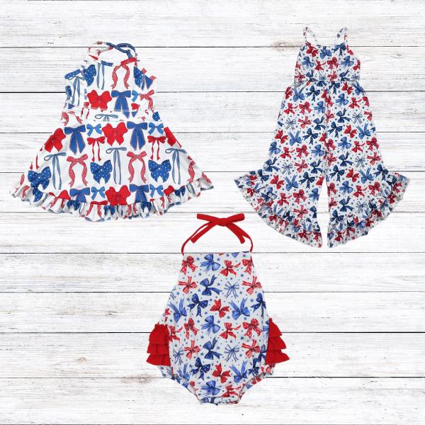 July 4th Patriotic Girls Outfit, USA Athleisure Dress, Romper & Jumpsuit, 4th of July Red White Blue Toddler and Kids Clothing