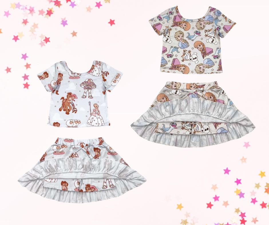 Retro ice princess and toys girls skort set, athleisure, kids clothing, summer clothes