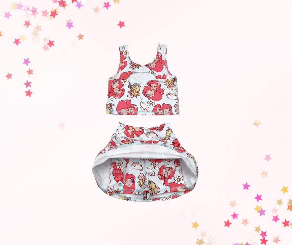 Retro Mermaid Girls Athletic Skort Set