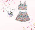 Park mouse ears balloon skort set and mini purse, athletic skort, athleisure, kids clothing, top set