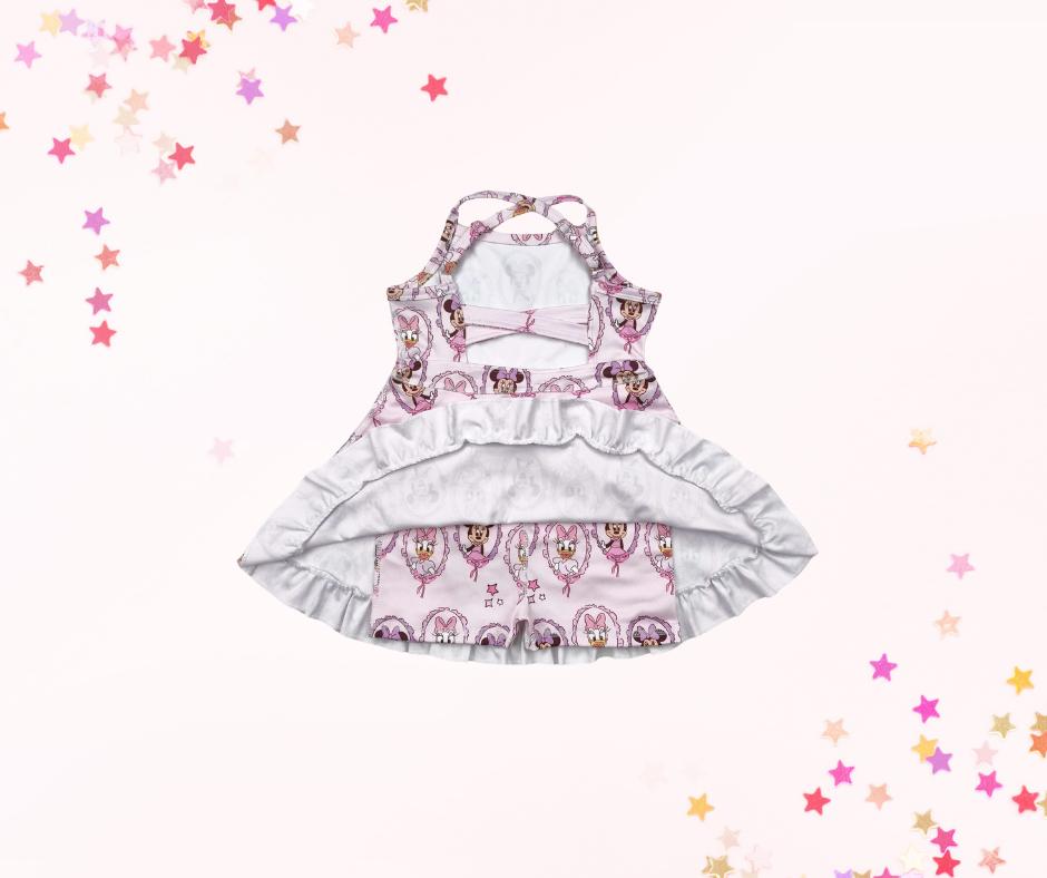 Girls Pink Athletic Dress with Shorts and Mini Park Purse – Coquette Bow Print, Toddler & Kids Dress