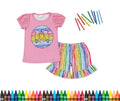 Girls Shorts and Top Set, Colorful Pencil Stripes – Back to School Outfit | Toddler to Big Girl