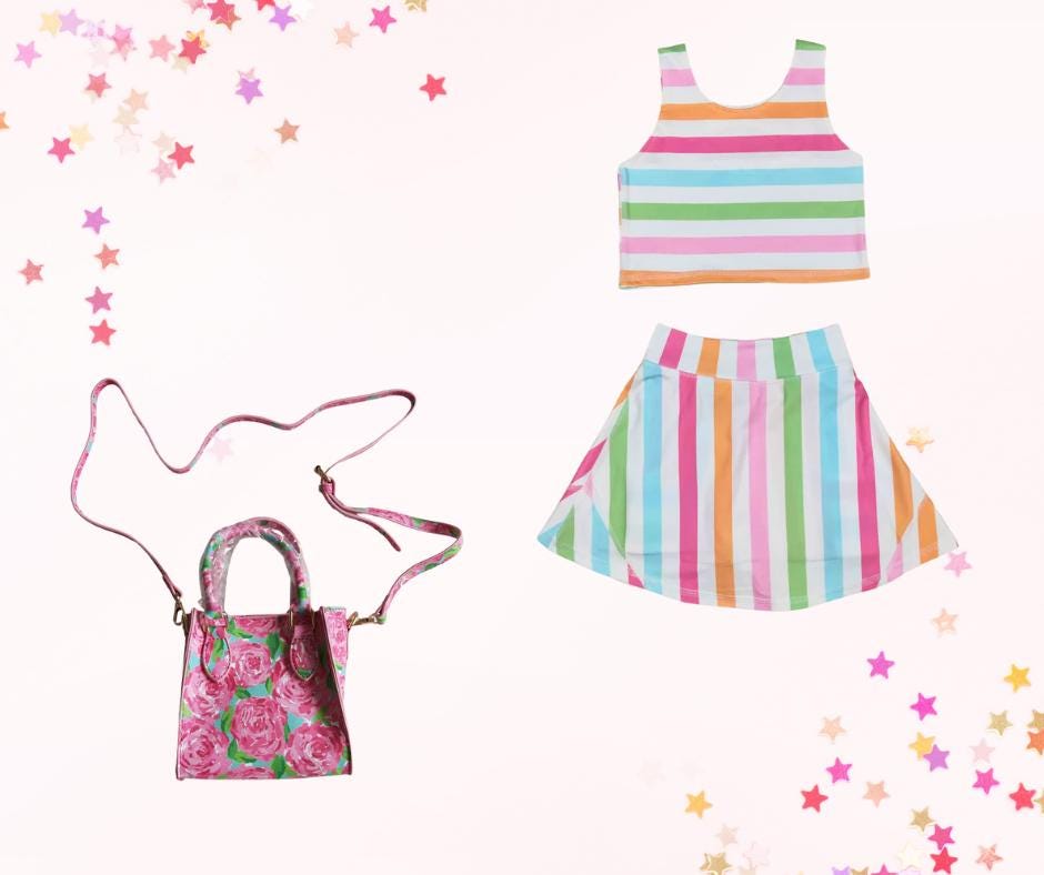 Rainbow stripe athletic skort set, athleisure, kids clothing
