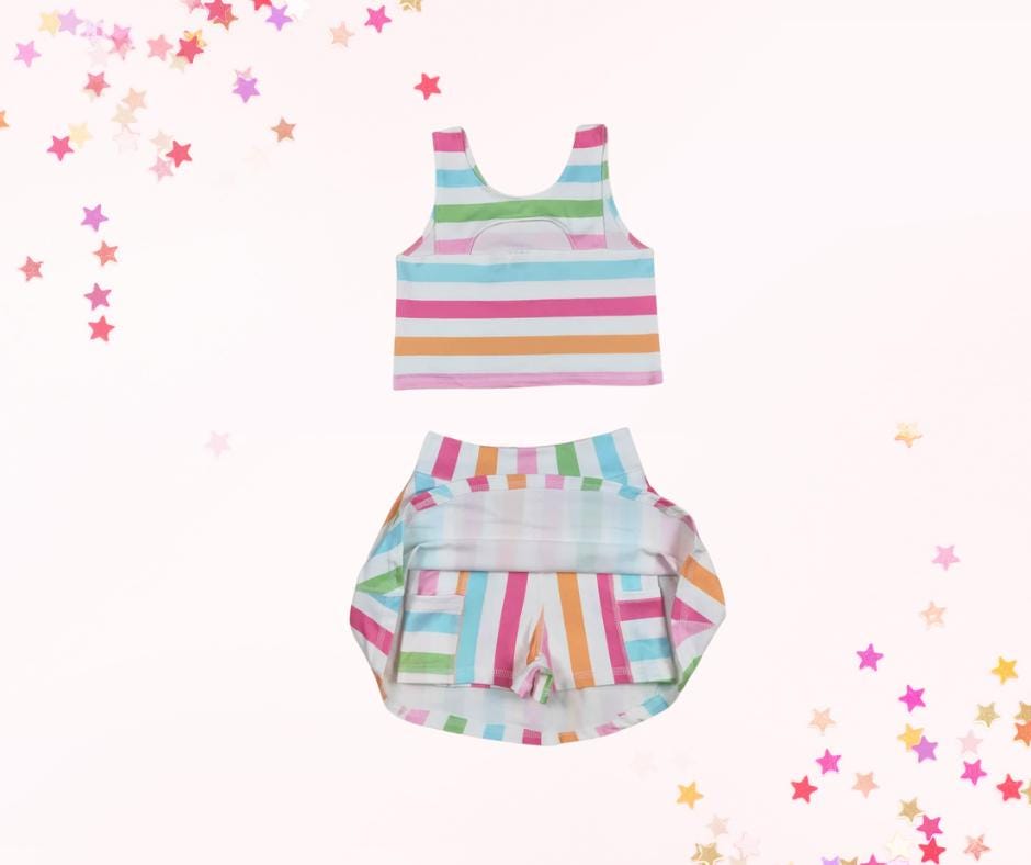 Rainbow stripe athletic skort set, athleisure, kids clothing
