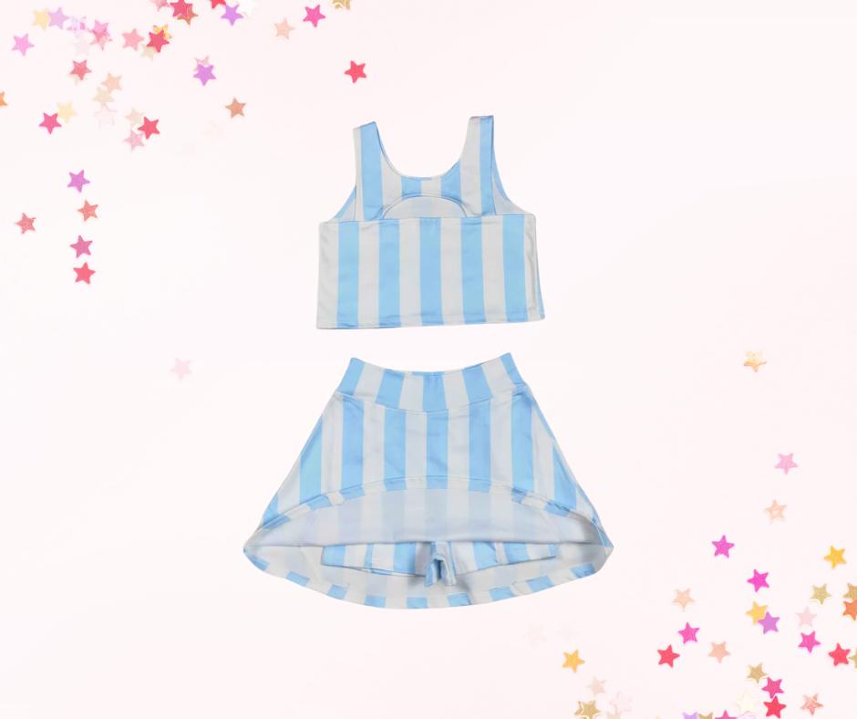 Skort set and mini purse, Blue stripe, athletic skort, athleisure, kids clothing, top set