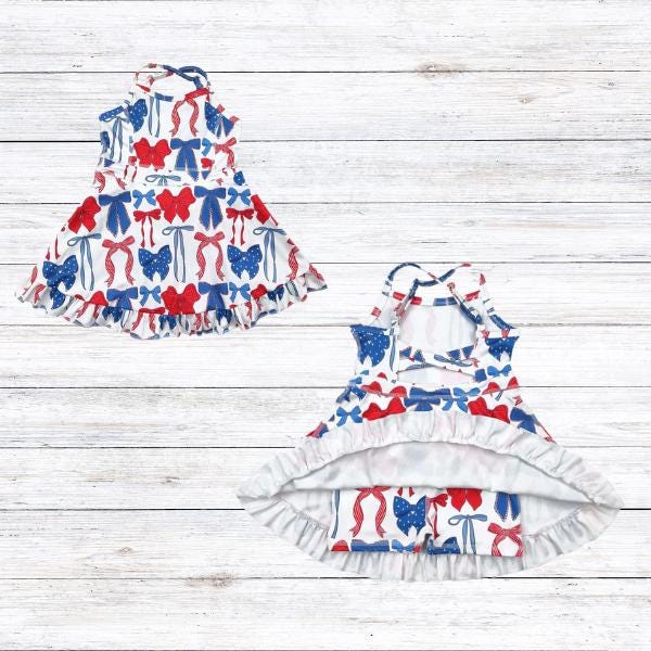 July 4th Patriotic Girls Outfit, USA Athleisure Dress, Romper & Jumpsuit, 4th of July Red White Blue Toddler and Kids Clothing