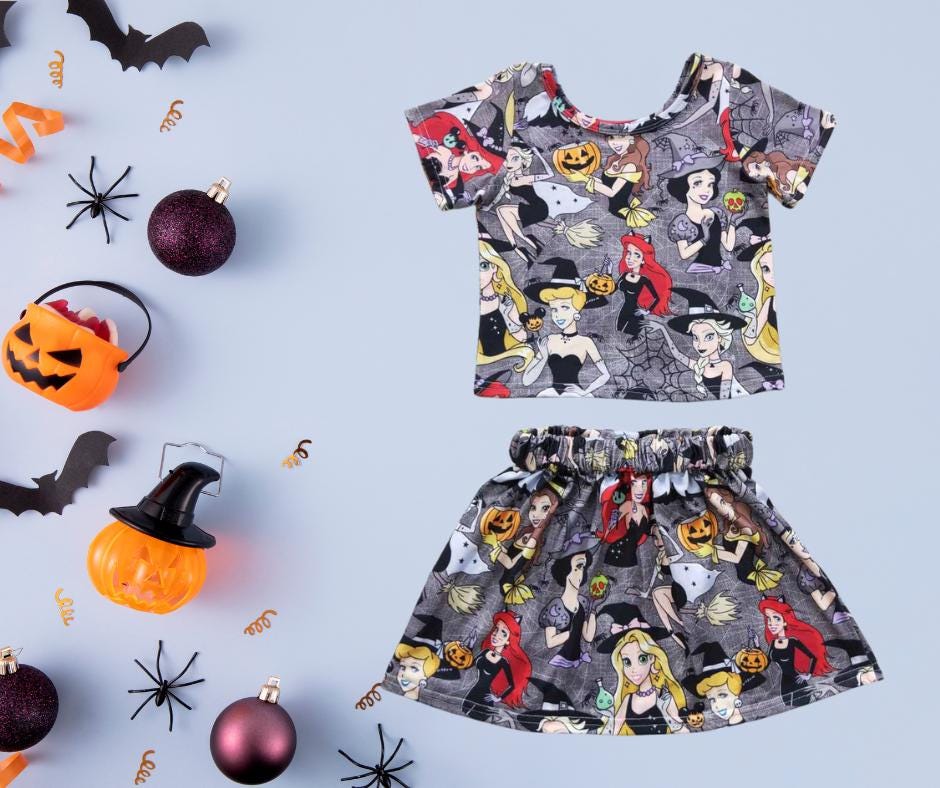 Halloween princess skirt & top set, athleisure, kids clothing, top set, summer clothes, fall, park