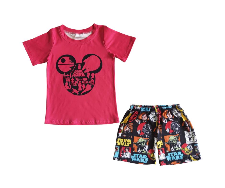 Boys Galaxy Mouse Ears Print Park Outfit – 2-Piece Character Set with Elastic Waist Shorts