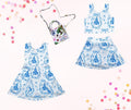 Retro blue coquette castle skort set or dress, athletic skort, athleisure, kids clothing