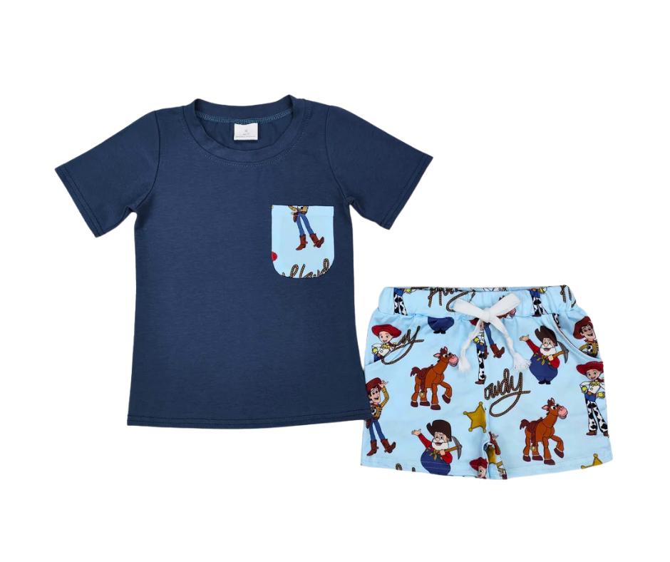 Boys Toys Print Park Outfit| 2 Color Choices – Baby, Toddler, Kid, Teen, 2-Piece Character Set