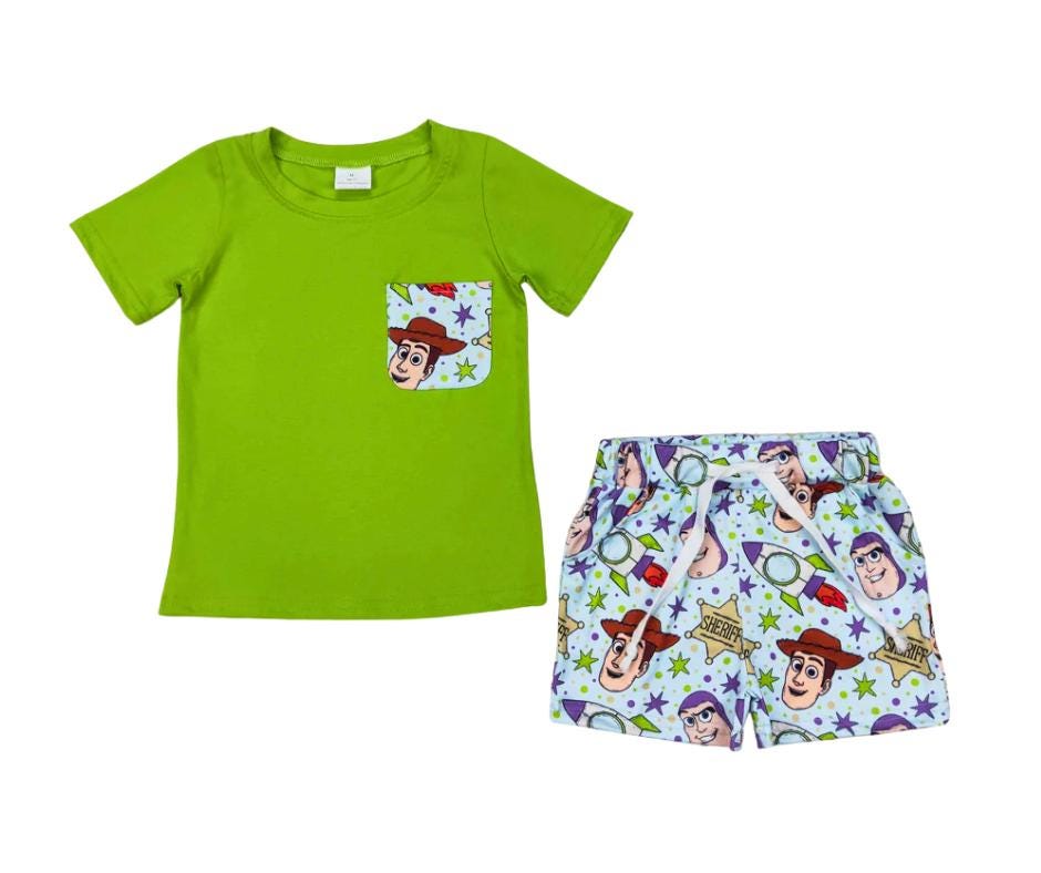 Boys Toys Print Park Outfit| 2 Color Choices – Baby, Toddler, Kid, Teen, 2-Piece Character Set