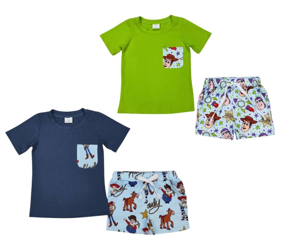 Boys Toys Print Park Outfit| 2 Color Choices – Baby, Toddler, Kid, Teen, 2-Piece Character Set